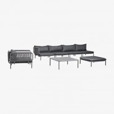 4-delige Modulaire Hoektuinbank Met Poef, Fauteuil En Roubly Salontafel Grijs – Grafiet - Sklum