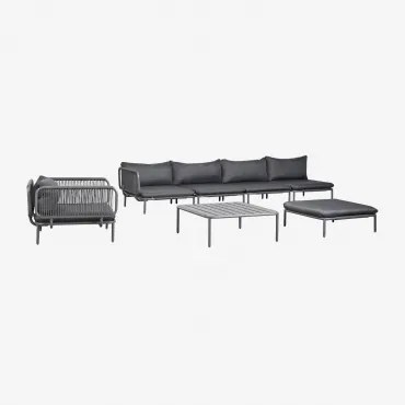 Tuinset Met 4-delige Modulaire Hoekbank, Salontafel, Poef En Stoel Van Roubly Staal Grijs – Grafiet - Sklum