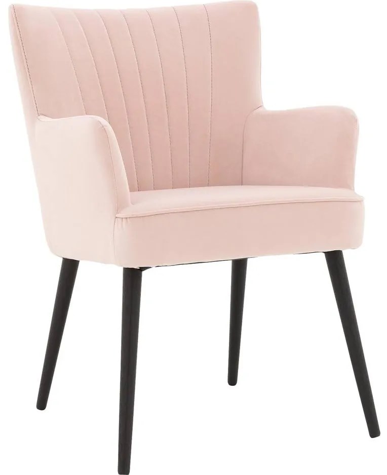 Goossens Eetkamerstoel Rob roze velvet stof met armleuning, urban industrieel