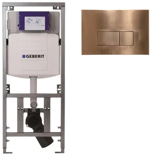 Geberit Inbouwreservoir UP320 met QeramiQ metal bedieningsplaat - dualflush - rechthoekige knoppen - metaal koper SW706197 0701131