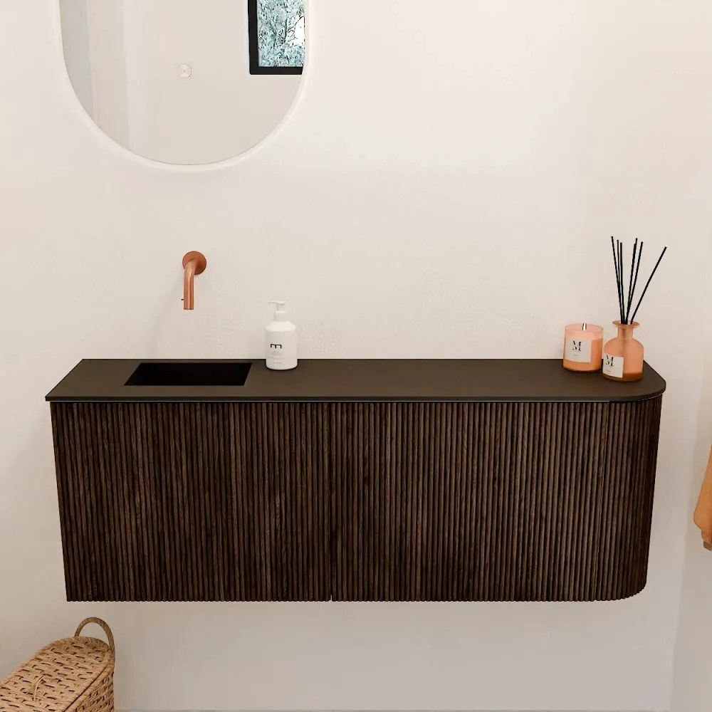 Mondiaz Joya 110cm toiletmeubel ronding rechts walnut met wastafel faye links zonder kraangat urban