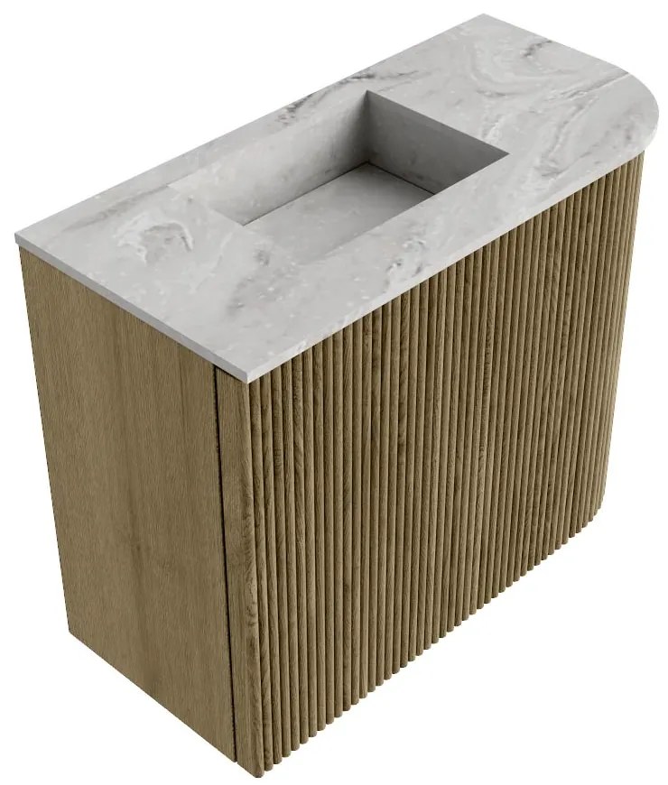 Mondiaz Joya DLux 50cm toiletmeubel ronding rechts dusk met wastafel faye links zonder kraangat glace