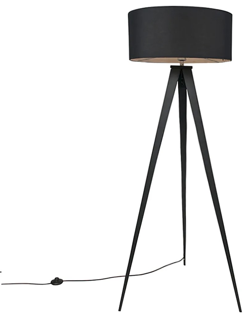 Smart vloerlamp zwart met zwarte kap incl. Wifi A60 - Ilse