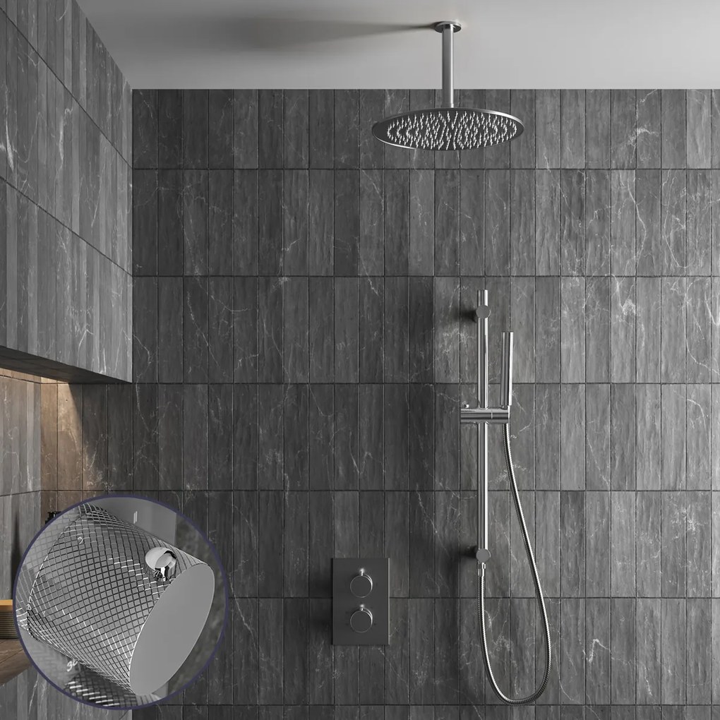 Saniclear Talpa Curved inbouw regendouche met 30cm hoofddouche, plafondarm en glijstang chroom