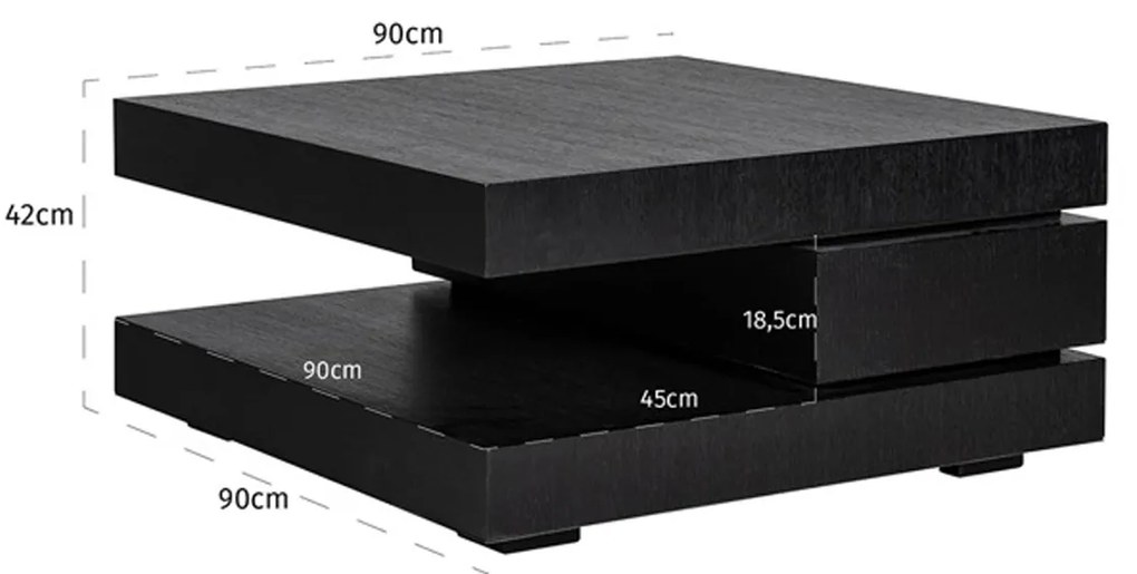 Richmond Interiors Oakura Vierkante Salontafel Zwart Eiken - 90 X 90cm.