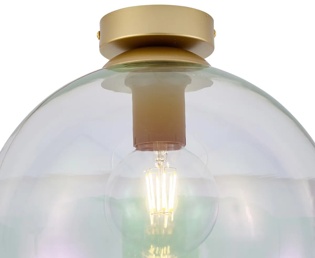 Art Deco plafondlamp goud met regenboog glas - Sandra
