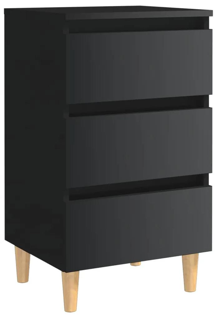 vidaXL Nachtkastje met houten poten 40x35x69 cm hoogglans zwart