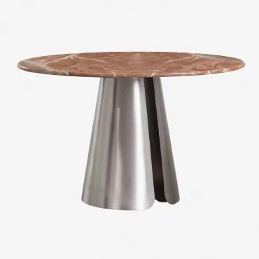 Ronde Eettafel Ø120 Cm Van Roestvrij Staal Baelor Rood Chigan-marmer - Sklum