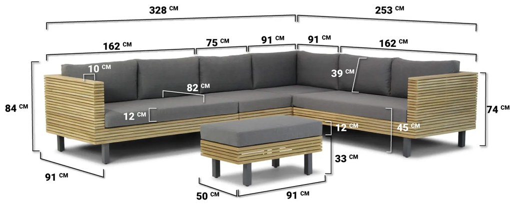 Hoek loungeset 6 personen Teak Old teak greywash  Lifestyle Garden Furniture New York