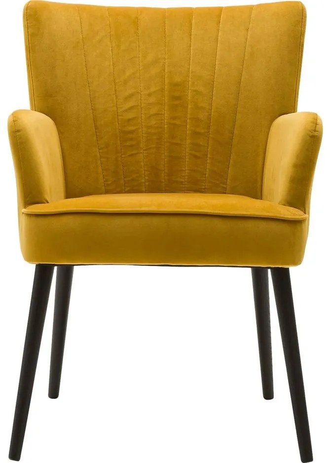 Goossens Eetkamerstoel Rob geel velvet stof met armleuning, urban industrieel