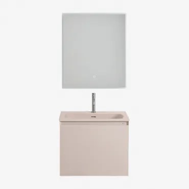Macrae Houten Badkamermeubelset Met Geïntegreerde Wastafel Beige – Linnen & Rechthoekige Led En Anticondens 60x70 - Sklum