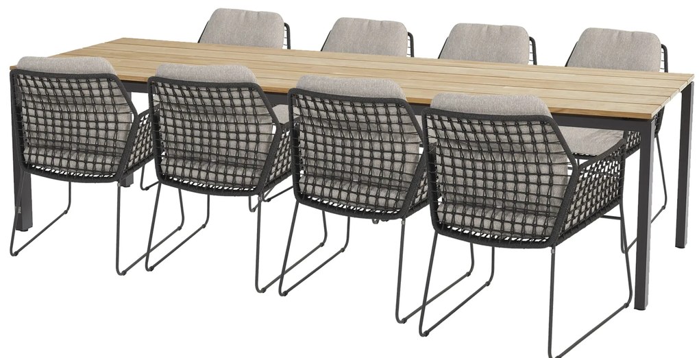 Taste by 4 Seasons Rhodos tuinset met Goa tuintafel teak blad 280 x 95 cm SALE Tuinset   houtkleur weerbestendig