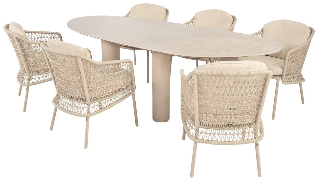 4 Seasons Outdoor Puccini tuinset latte met Estate tafel met keramisch blad 240 cm SALE beige weerbestendig