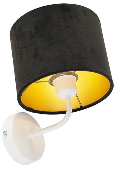 Vintage wandlamp wit met zwarte velours kap - Matt Retro E27 rond Binnenverlichting Lamp