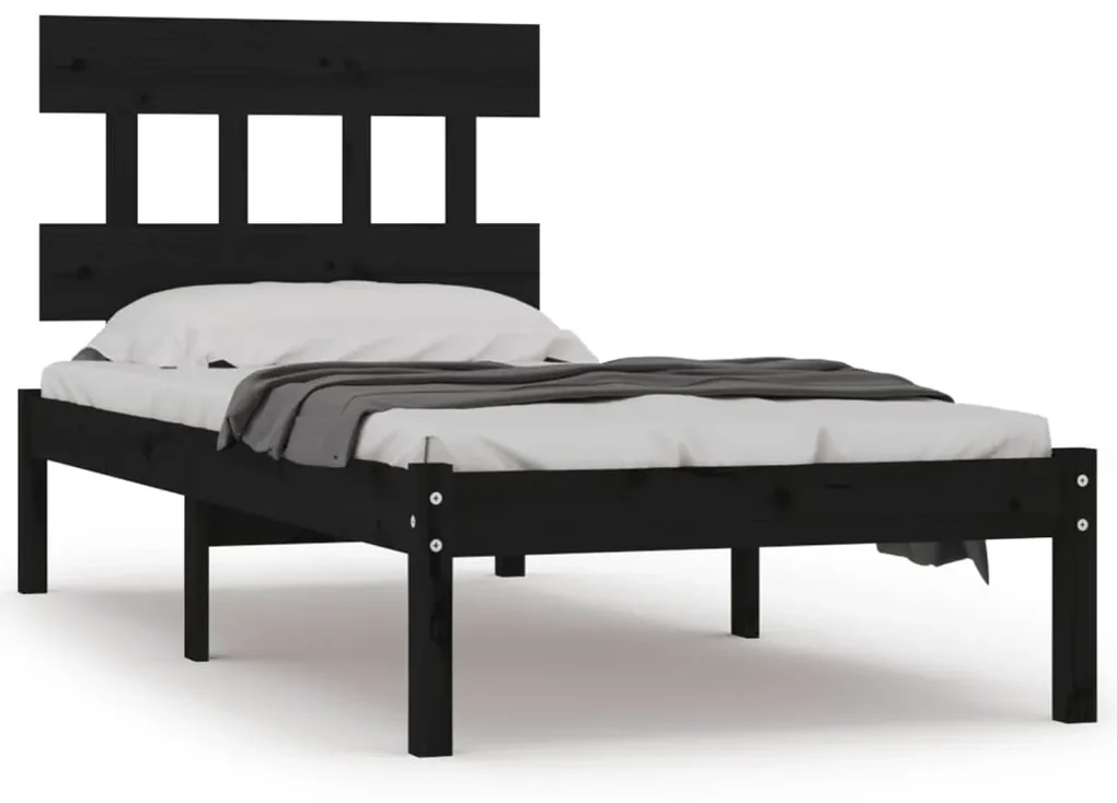 vidaXL Bedframe massief hout zwart 90x200 cm