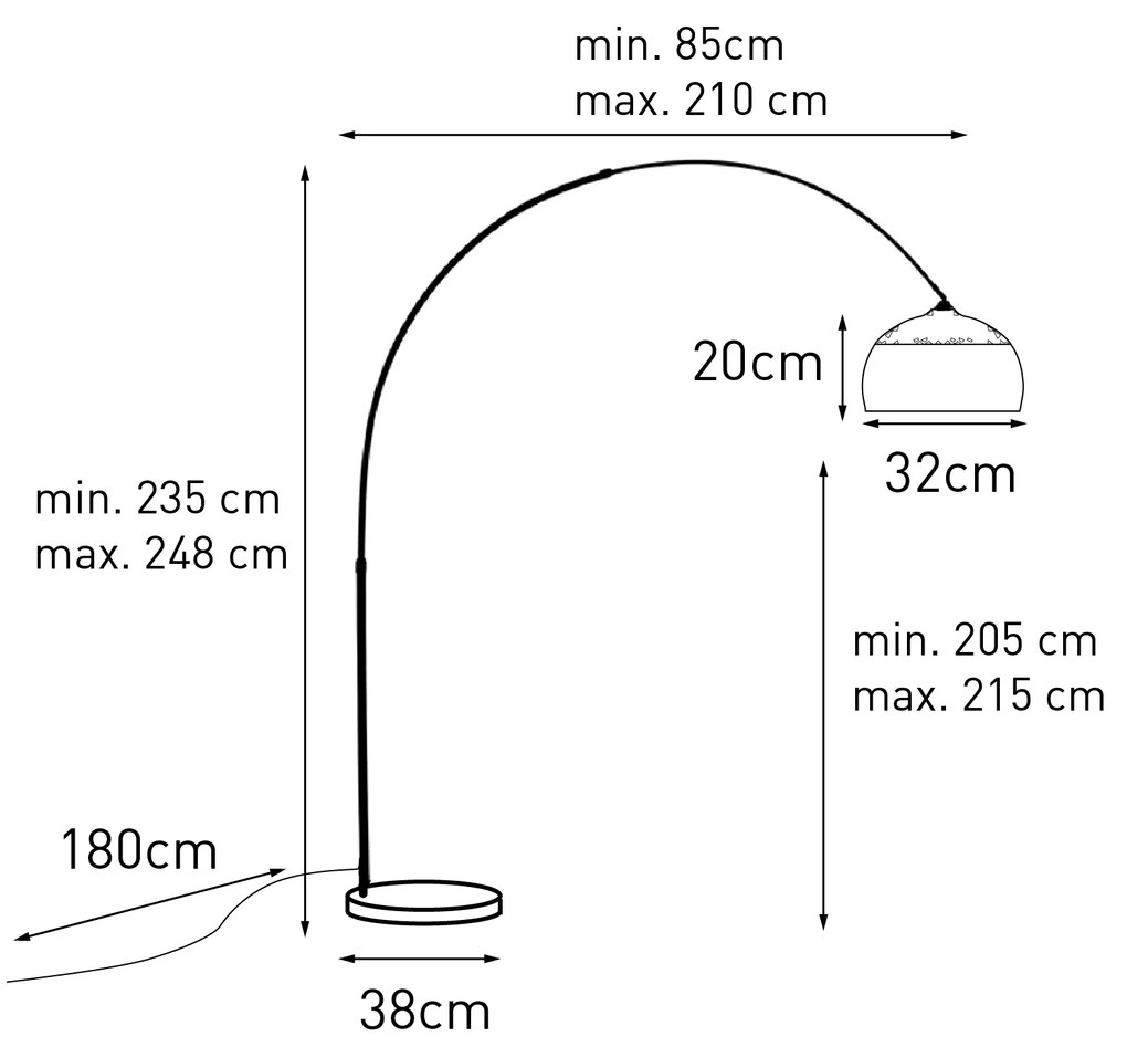 Booglamp messing met witte marmeren voet verstelbaar - XXL Modern E27 Binnenverlichting Lamp