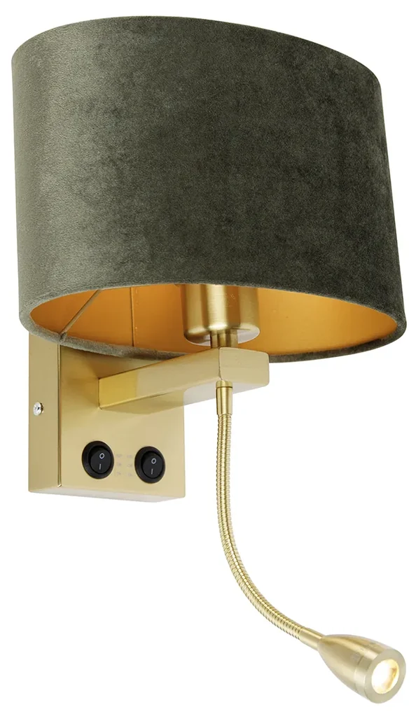 LED Wandlamp messing met ovale velours kap groen 25cm - Brescia Combi Modern, Klassiek / Antiek E27 vierkant Binnenverlichting Lamp