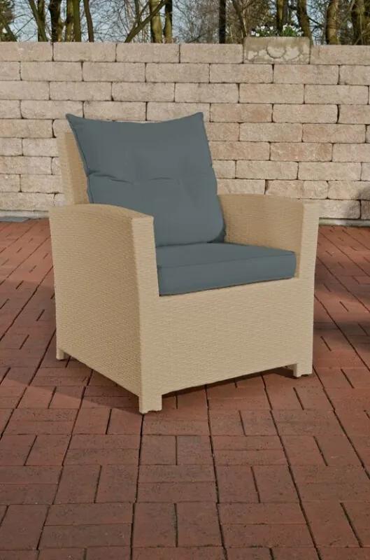 Poly-rotan Wicker tuinstoel / fauteuil FISOLO aluminium frame kussens - kleur van rotan: zand overtrek ijzerachtig grijs
