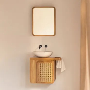 Georgy Teakhouten Wandmeubelset Voor In De Badkamer Teakhout & Rond Cement Wit Ø40 Cm Zavion & Rechthoekig Met Opbergruimte Hout 45x60 Cm Ian & -