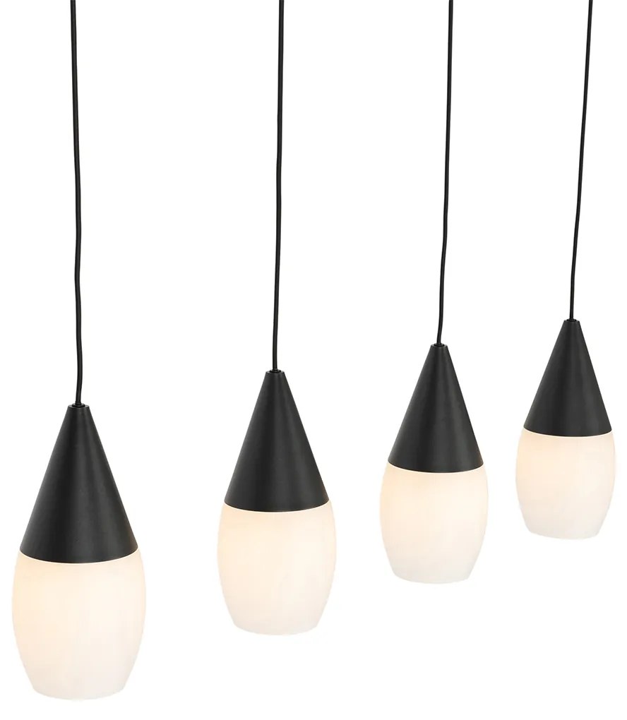Eettafel / Eetkamer Moderne hanglamp zwart met opaal glas 4-lichts - Drop Modern E27 Binnenverlichting Lamp