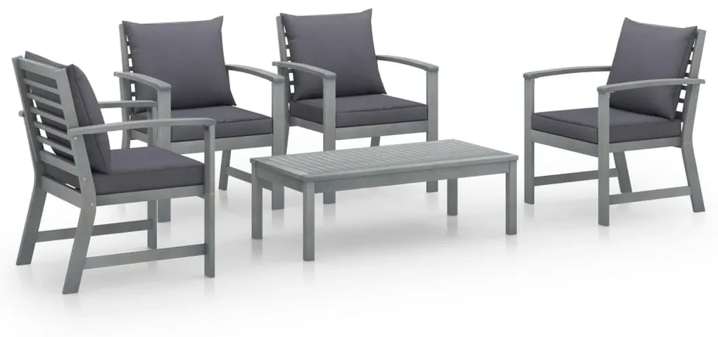 vidaXL 5-delige Loungeset met kussens massief acaciahout grijs