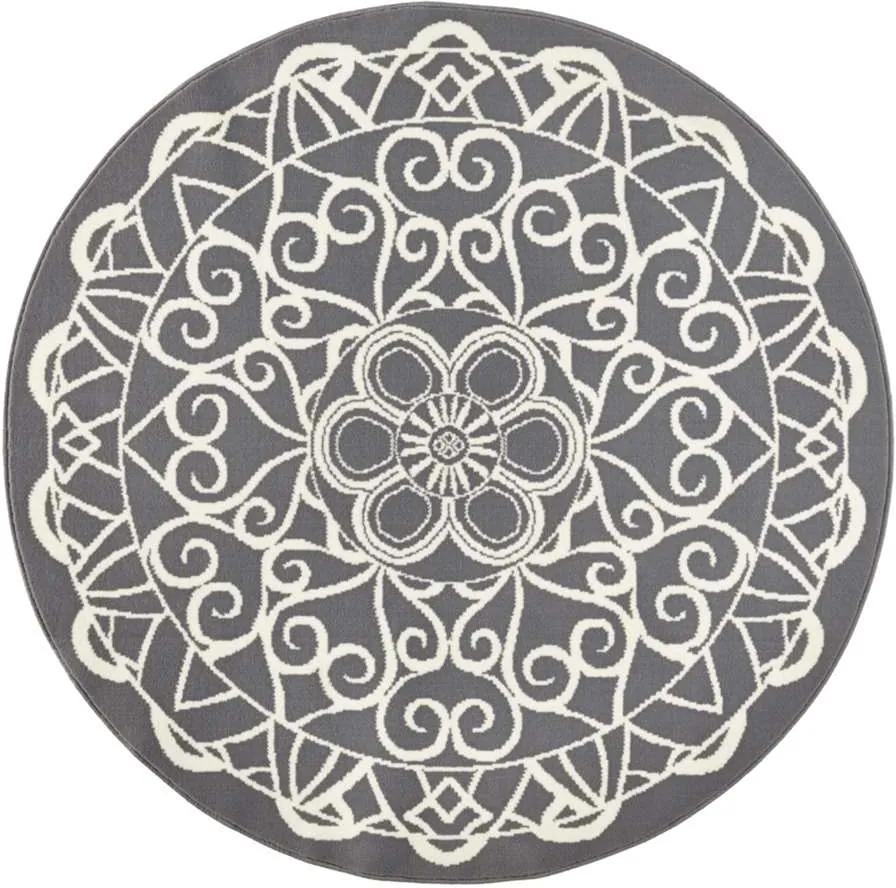 Zala Living vloerkleed Mandala - rond grijs - 140 cm - Leen Bakker