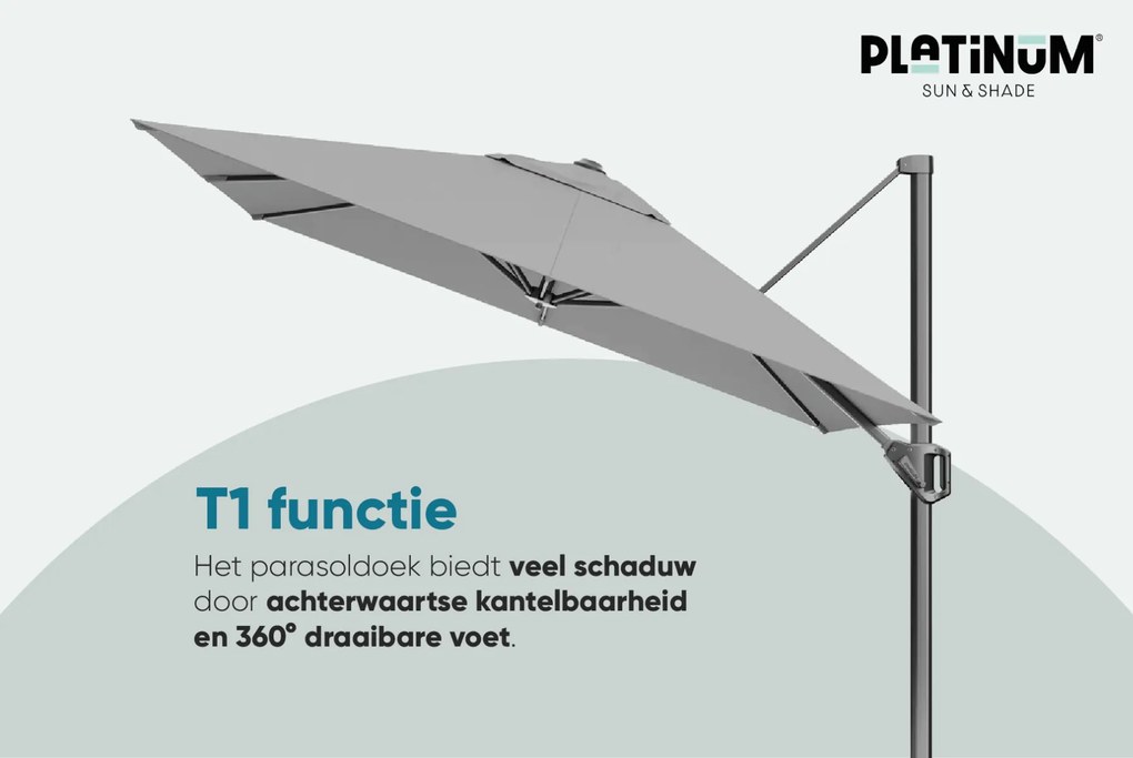 Platinum Voyager zweefparasol T1 2.5x2.5 m. - Light Grey met Modena voet en hoes