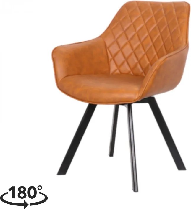 Eetkamerstoel - Ringo - Draaibaar - Lederlook cognac