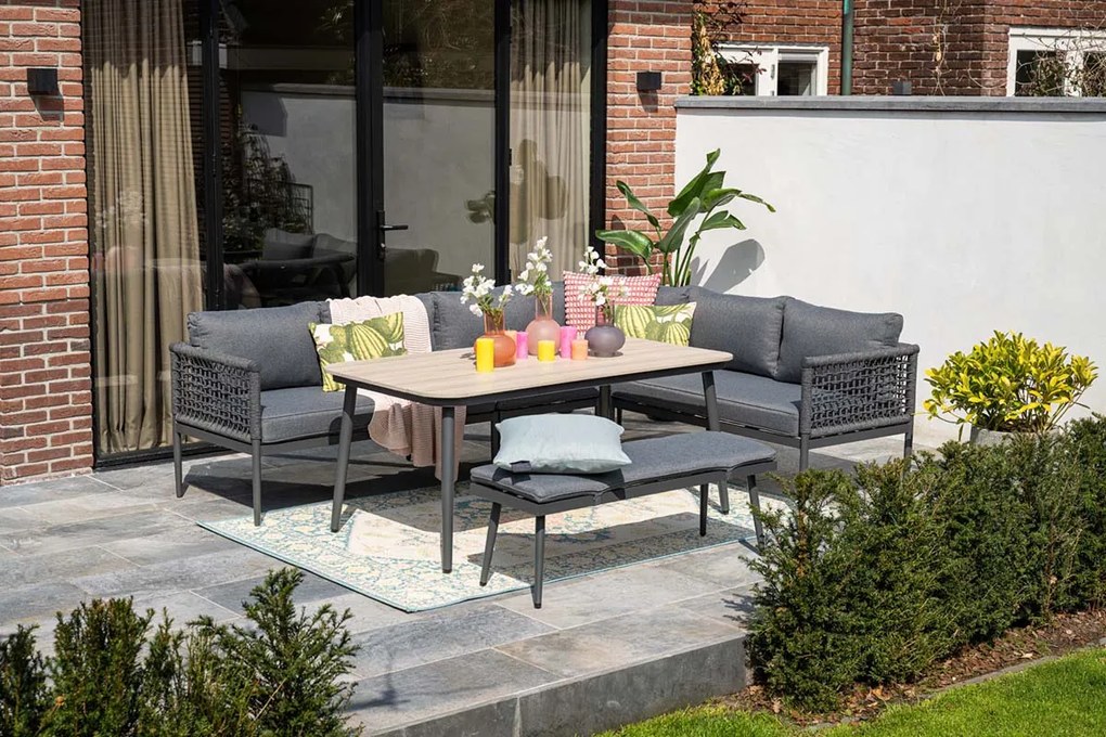 GI Teramon lounge dining set met bank - Carbon Black - 6-delig