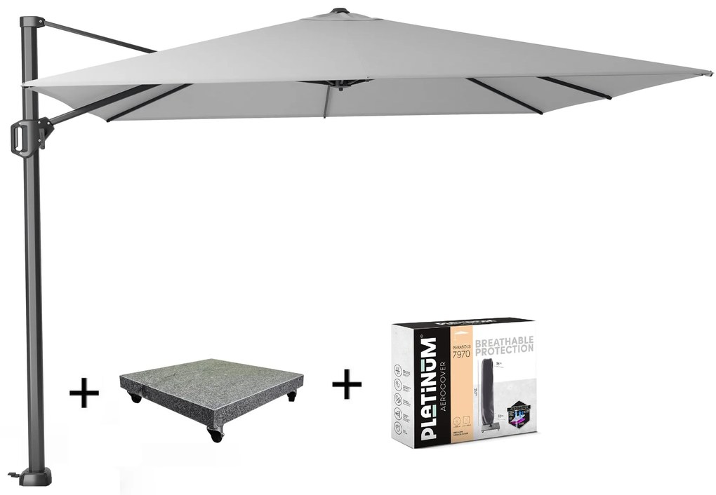 Challenger T1 zweefparasol 300x300 cm lichtgrijs met 90KG voet en hoes