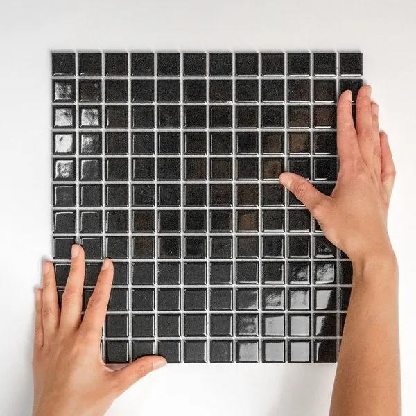 The Mosaic Factory Barcelona mozaïektegel 2.3x2.3x0.6cm wandtegel voor binnen en buiten vierkant porselein zwart AF230317