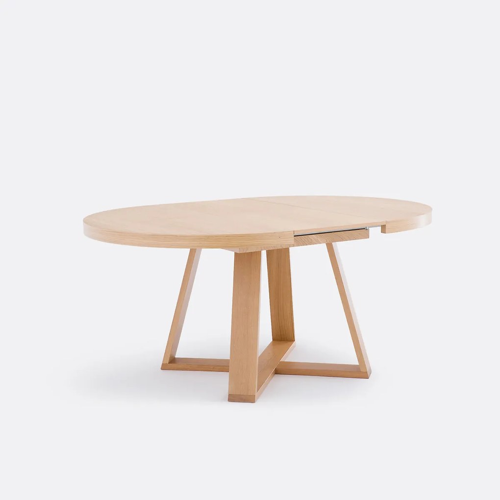Eettafel, rond, uitschuifbaar, eiken en gefineerd, 4 tot 10 couverts, ULMU