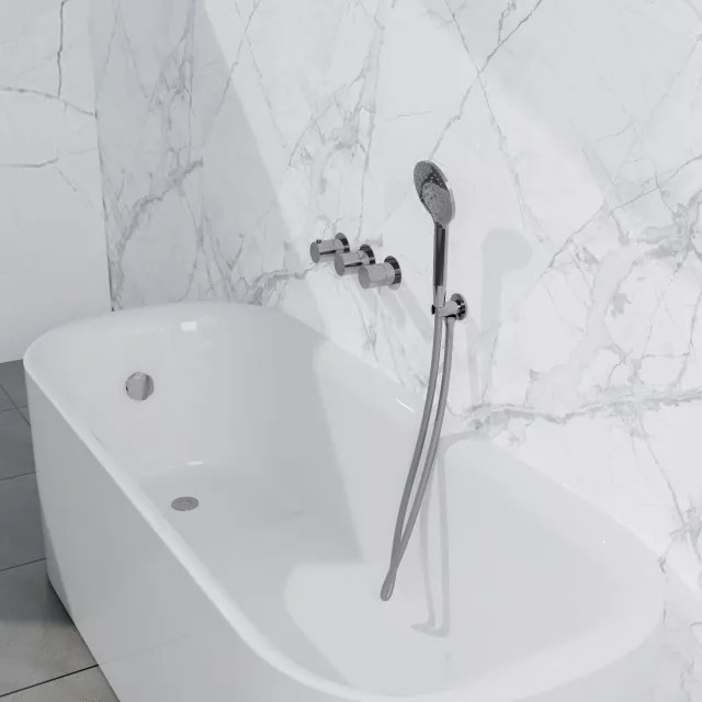 Fortifura Nebbio Badcombinatie-set - thermostaatkraan - wandaansluitbocht met handdouchehouder - gladde doucheslang - ronde handdouche - badvulcombinatie - chroom SW1183064 SW1183076 SW1183077 SW542643 SW706209 SW