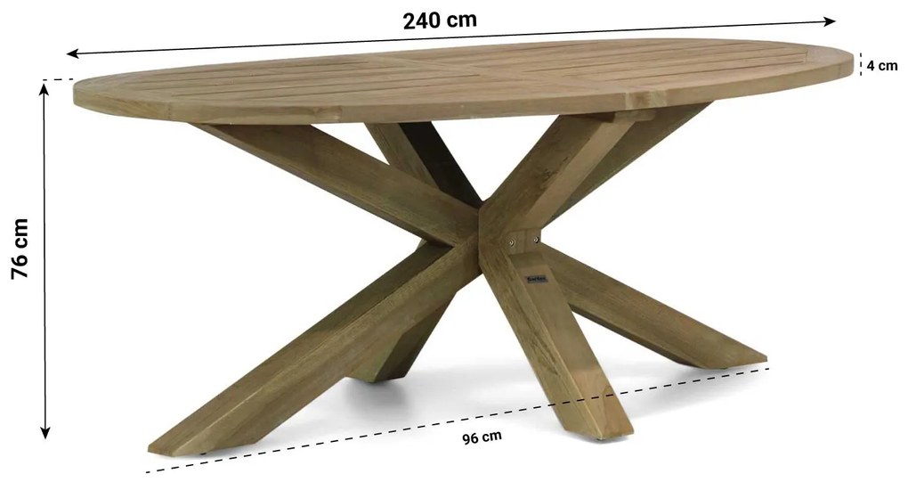 Dining Tuintafel ovaal 240 x 120 cm Teak Old teak greywash Boston