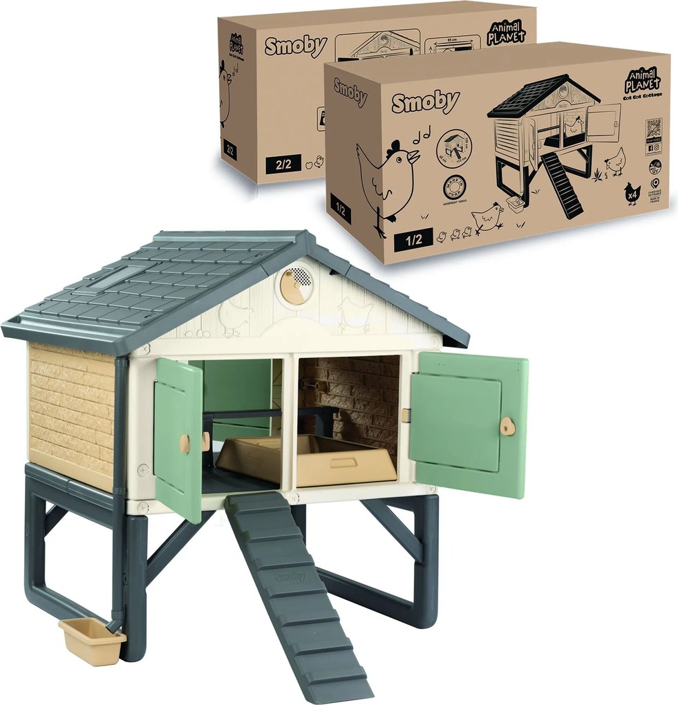 Smoby S.Life Kippenhok - Gerecycled Plastic - 5 Kippen - Nestbak &amp; Zitstok