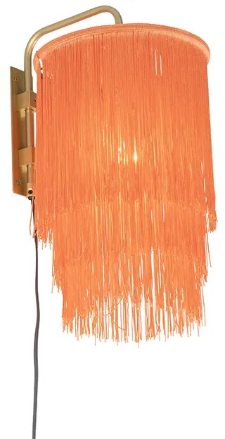 Oosterse wandlamp goud roze kap met franjes - FranxaOosters E27 rond Binnenverlichting Lamp