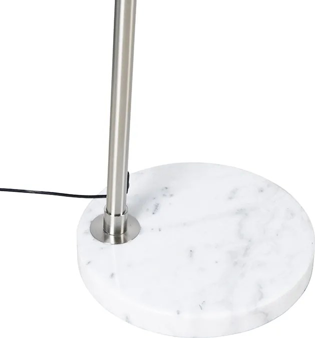 Booglamp staal met witte marmeren voet met kap staal - XXL