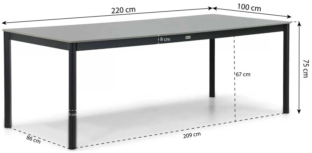 Tuinset 6 personen 220 cm Rope Grijs Coco Custa/Como