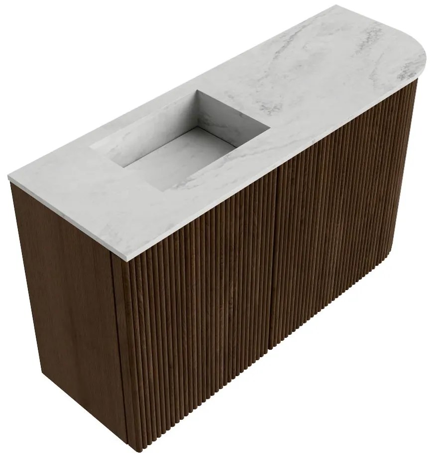 Mondiaz Joya DLux 70cm toiletmeubel ronding rechts walnut met wastafel faye links zonder kraangat opalo