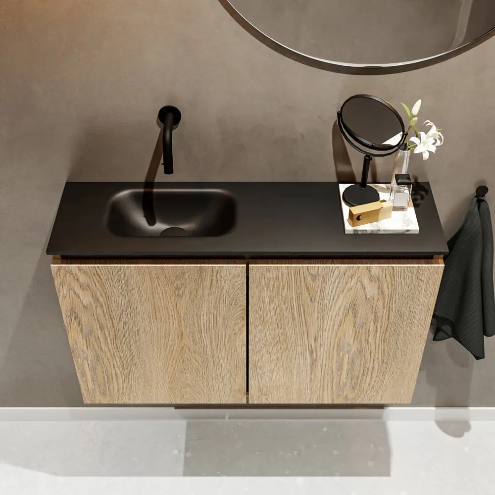 Mondiaz Ture 80cm toiletmeubel washed oak met wastafel urban links geen kraangat