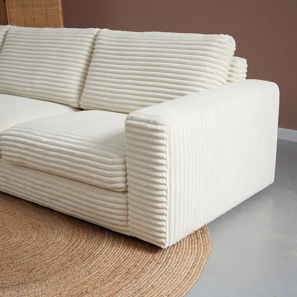 PEPP Interiors Uno Hoekbank Mega Ribstof Creme Links