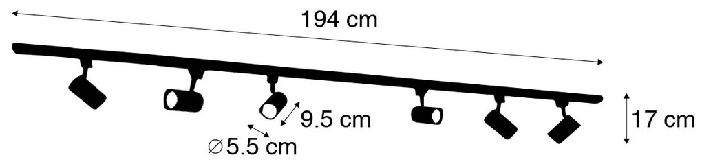 Modern railsysteem met 6 Spot / Opbouwspot / Plafondspots zwart 1-fase 194cm - Iconic Jeana Modern GU10 rond Binnenverlichting Lamp