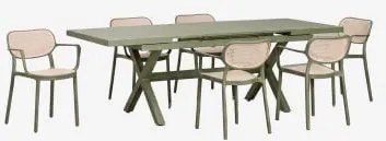 Uitschuifbare Rechthoekige Tafelset 180-240x90 Cm Karena En 6 Stapelbare Tuinstoelen Met Armleuningen Omara Groen – Intens Olijf - Sklum