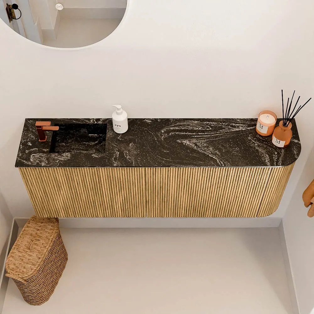 Mondiaz Joya DLux 110cm toiletmeubel ronding rechts oak met wastafel faye links 1 kraangat lava