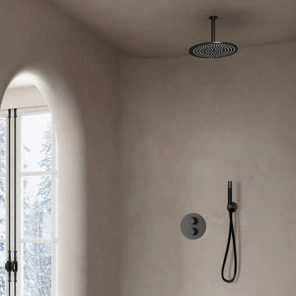 Saniclear Iron Pro inbouwregendouche 30cm rond met plafondarm gunmetal
