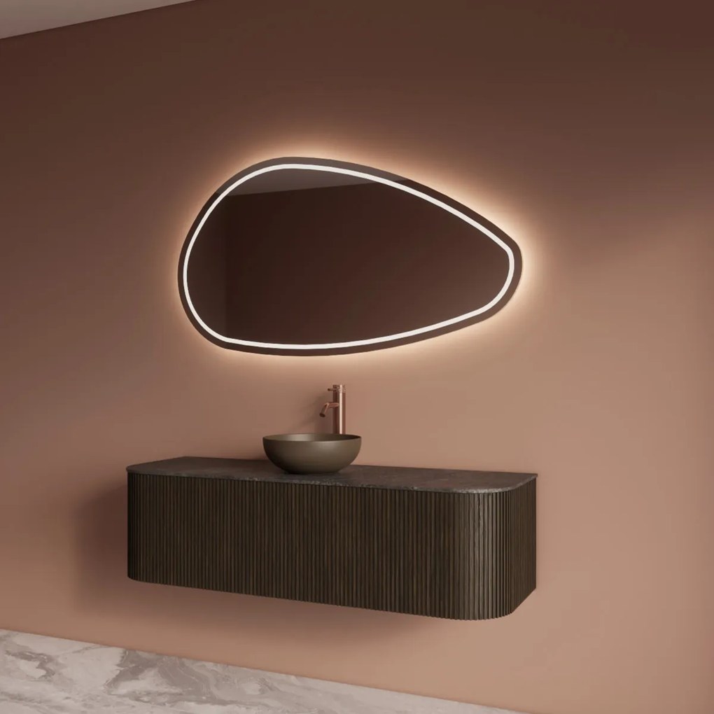 Gliss Design Alluro badmeubel ribbelfront met ronding links/rechts 140cm charcoal en zwart leisteen toppaneel