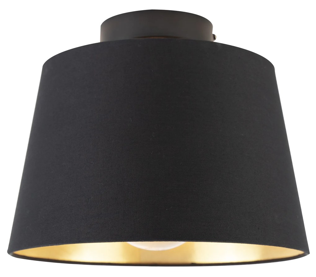 Stoffen Plafondlamp met katoenen kap zwart met goud 25 cm - Combi zwart Klassiek / Antiek E27 rond Binnenverlichting Lamp