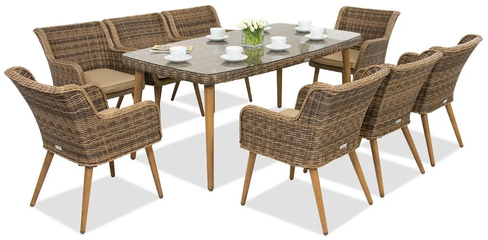 Tuinmeubelen van kunststof rotan Córdoba voor 8 personen Garden Point bruin