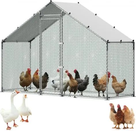 VEVOR Kippenhok, 3x1x2 m, inloopren met waterdichte hoes en stevig frame, pluimveekooi met schuin dak, buitenverblijf voor konijnen, kippen en ganzen