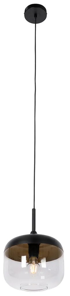 Design hanglamp zwart met goud en smoke glas - Kyan